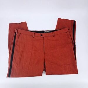 Hockerty Bespoke Rust Orange Linen‎ Tuxedo Stripe Trousers Gorpcore 42x25.5